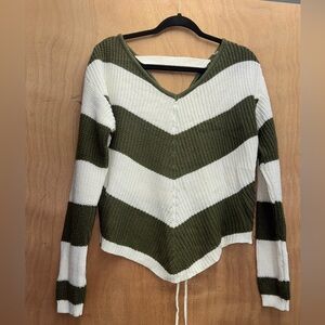 Olive and White V-Neck Sweater